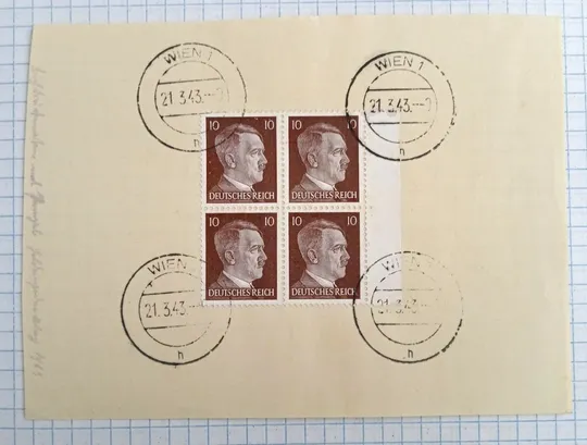 Купити Блок гашених марок А. Гітлер на папері 21.03.1943 Відень Австрія Dc024