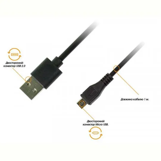 Кабель Piko USB - micro USB V 2.0 (M/M), реверсивный, 1 м, Black (1283126474101) З аукціону