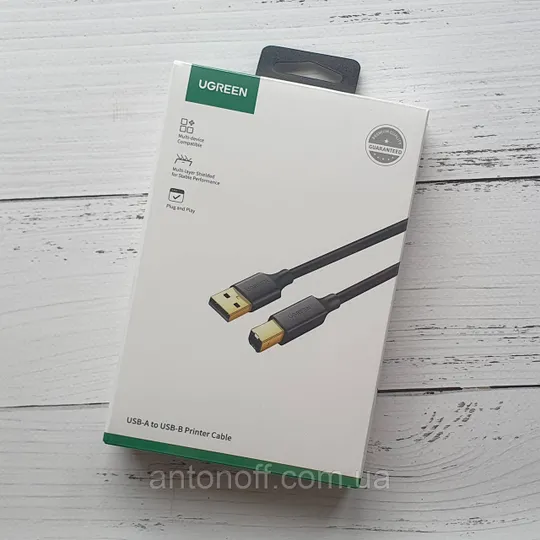 Кабель для принтера Ugreen US135 / 10350 AM to BM Print Cable (USB-A to USB-B) 1.5m Чорний Ціна