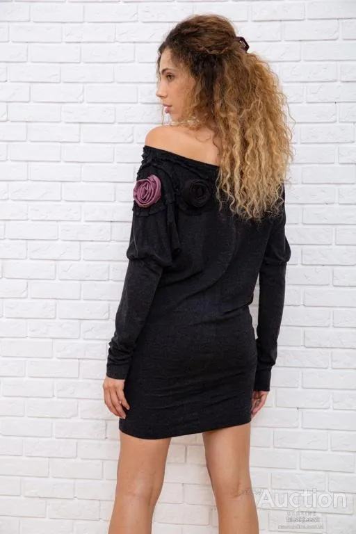 Шерстяное приталенное платье, темно-серого цвета, 167R147-1 Продаж