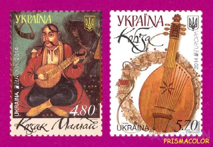 фото, ** УКРАИНА 2014 N1374-1375 марки Казак Мамай и его кобза Европа CEPT СЕРИЯ