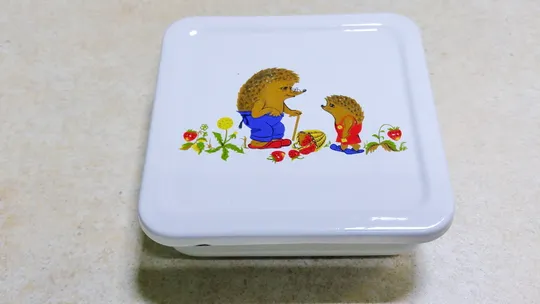 Купити Лоток контейнер емалірований дитячий посуд Їжачки старий радянський Вживане #3