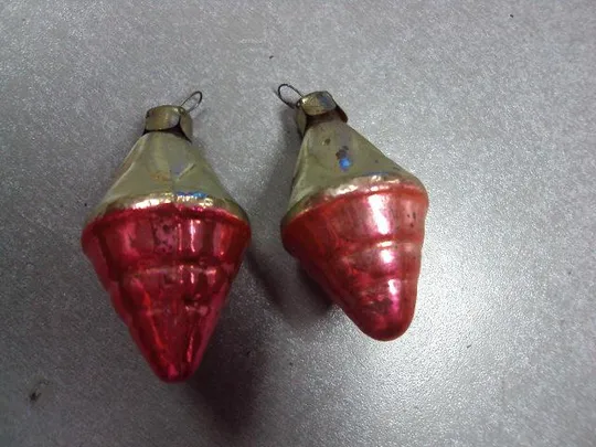 Елочные игрушки подвесные юла стекло ссср лот 2 шт длина 5,5 см №13198 Недорого