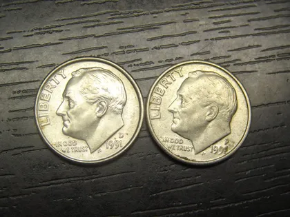 фото, 1 дайм 1991 США (два різновиди)