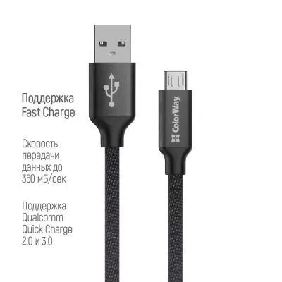 Дата кабель USB 2.0 AM to Micro 5P 2.0m black ColorWay (CW-CBUM009-BK) З аукціону