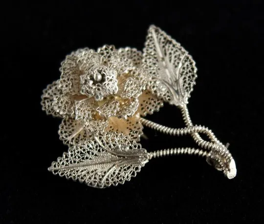 Філігранна срібна брошка Роза Троянда срібло 925 проба Portugal З аукціону