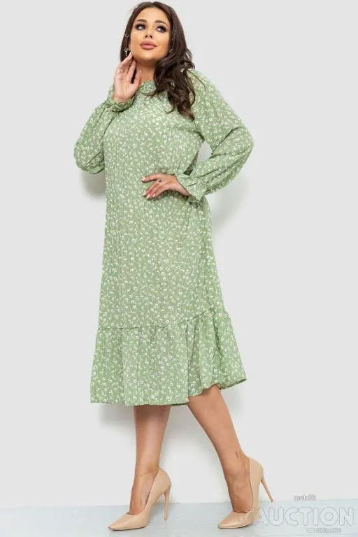 Платье шифоновое с принтом, цвет оливковый, 204R201-1 З аукціону