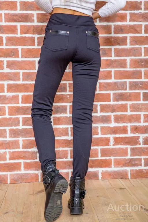 Черные повседневные лосини, со вставками из кожзама, 172R0033 Продаж