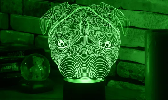 Акриловий світильник-нічник Мопс зелений tty-n001417 Ціна