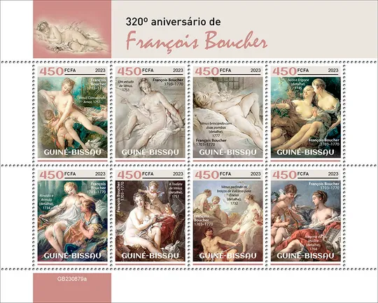 Гвинея Бисау-Живопись-Франсуа Буше-2023.Чистый полный красивый комплект- М/Лист. MNH. Ціна