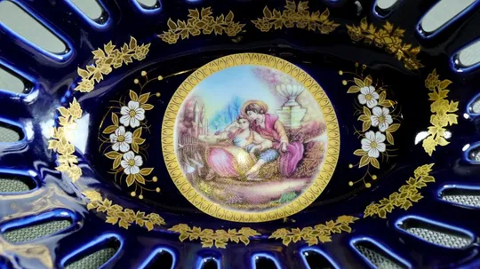 Ваза конфетница фруктовница кобальтовый синий прорезной фарфор БУ Німеччина ваза цукерниця порцеляна Характеристики