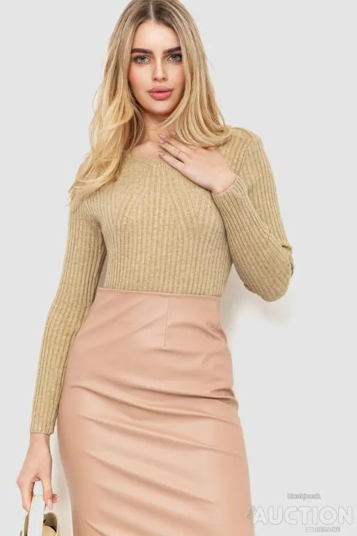 Кофта женская в рубчик однотонная, цвет бежевый, 221R223 Ціна