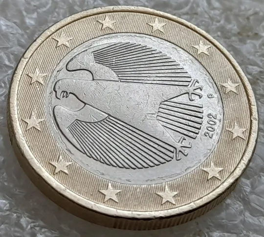 (6714ря) 1 євро 2002 Німеччина, D, розшарування на аверсі (1 евро 2002 Германия, ФРГ, ФРН) Де купити