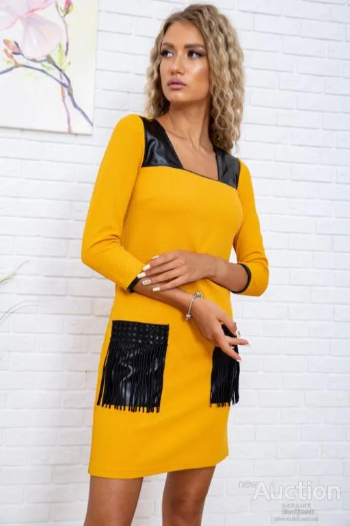 Нарядное платье мини, горчичного цвета, 131R360 Продаж