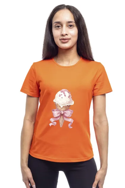 фото, Футболка жіноча однотонна бавовняна Bono принт Морозиво прямого крою (різні кольори) 46, Помаранчевий