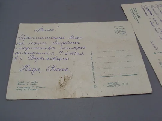 Открытка цветы в вазе Азалия и верба композиция Н. Минченко фото Р. Якименка 1976 г лот 2 шт №18013 Недорого