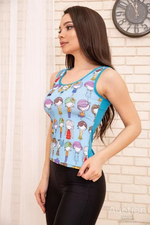 Женская майка, голубого цвета с мультяшным принтом, 172R4001-1 З аукціону
