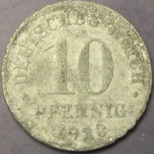 10 пфенігів 1920 Німеччина цинк Ціна