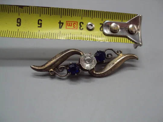 Купити Брошка с белой и синими вставками брошь серебро вес 3,39 г 5,2 см (застежка плохо держит) №15801