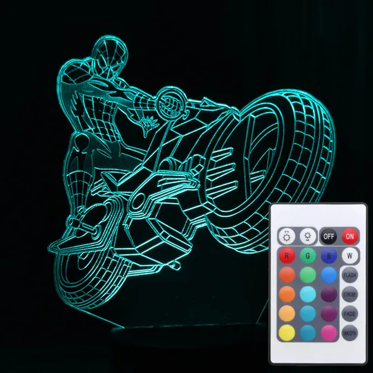 Акриловий світильник-нічник з пультом 16 кольорів Людина-Павук мотоцикл tty-n001281 Ціна