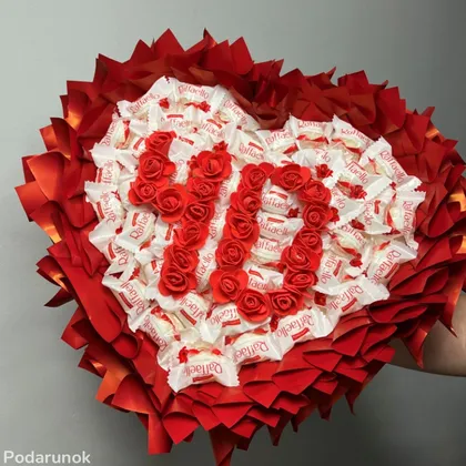 фото, Букет з цукерок Рафаелло Raffaello на ювілей 40 солодкий подарунок червоний