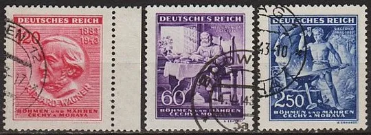 1943 - Рейх - Богемія - 130 років Вагнера Mi.128-130  _гаш _3,0 € Ціна