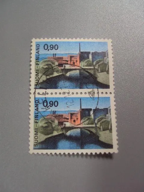 марки сцепка Финляндия 1968 стандарт архитектура здание мост живопись гаш №2114 Ціна