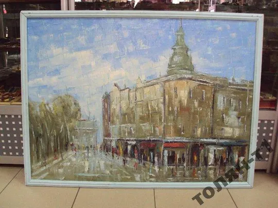 картина Пейзаж город дождь, холст масло С рамой 93,5х70 см, без рамы 90х66 см №12 Ціна