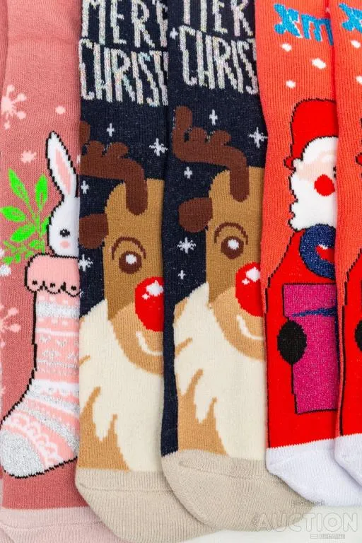 Комплект носков женских новогодних 3 пары, цвет коралловый,темно-синий,пудровый, 151R271 Продаж