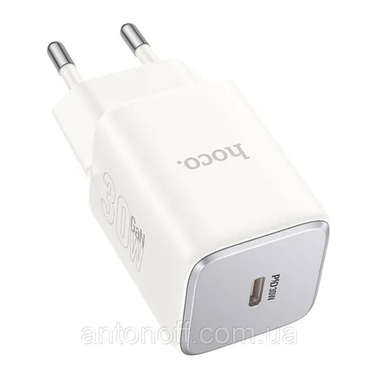 Зарядний пристрій Hoco N43 PD 30W GaN (блочок з виходом Type-C) Білий Продаж