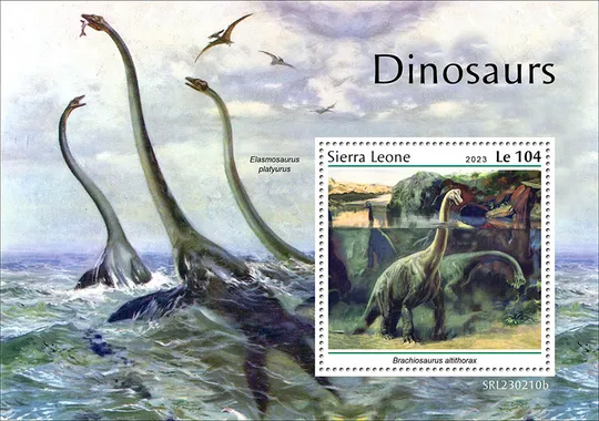 Сьерра Леоне- Динозавры-2023.Чистый полный комплект-Блок+М/Лист.MNH. Ціна