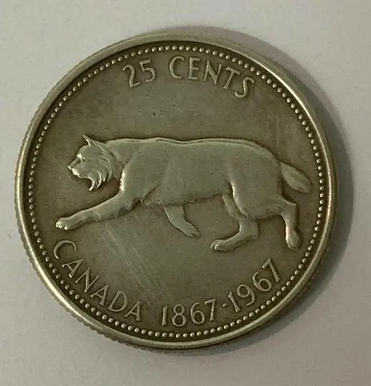 Монета Канада 25 центів, 1967 Срібло  Канадська рись , королева Єлизавета II  ft374 Ціна