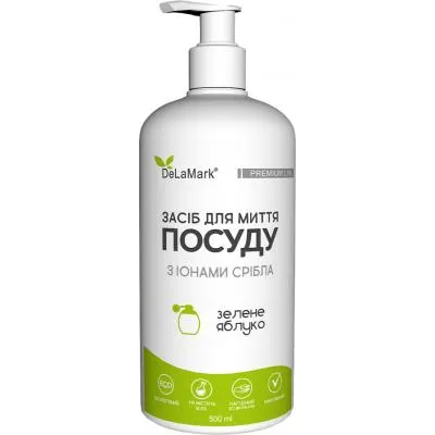 Средство для ручного мытья посуды DeLaMark с ионами серебра Зеленое яблоко 500 мл (4820152331021) Ціна
