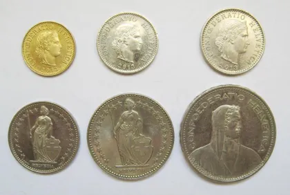 фото, 5, 10, 20 рапенів і 1, 2, 5 франків = 2013 р. = ШВЕЙЦАРІЯ