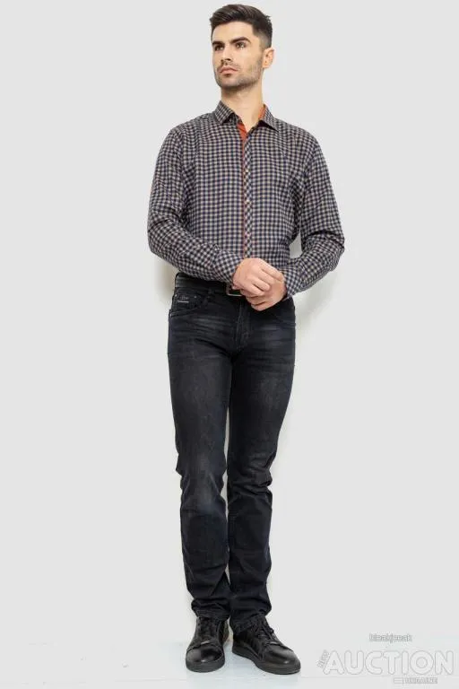 Купити Рубашка мужская в клетку байковая, цвет сине-коричневый, 214R16-33-164