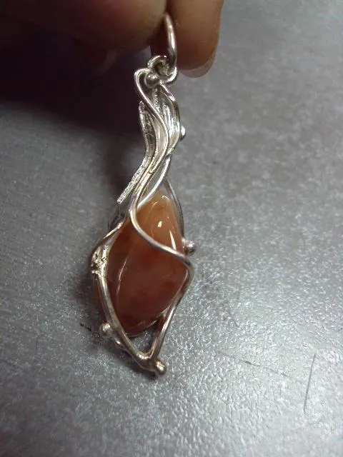 Подвеска кулон агат с листочком авторская работа серебро 925 проба Украина вес 6,66 г 5 см №11909 Недорого