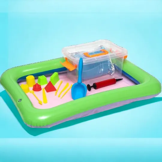 Набор кинетический песок 1 кг в надувной песочнице 44х60 см 6 пластиковых пасочек Зелено-бежевый З аукціону