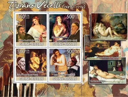 Гвинея Бисау-Обнажённая Живопись-Тициано Вичелли-2005. Чистый полный красивый комплект. MNH. Ціна