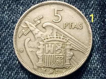 фото, Испания, 5 песет (1957 г.) Дата в звезде (60).