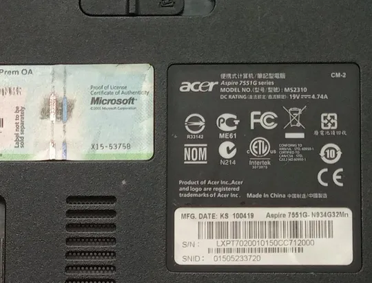 Низ корпуса (поддон) з ноутбука ACER ASPIRE 7551G SGM604HN0500 З аукціону