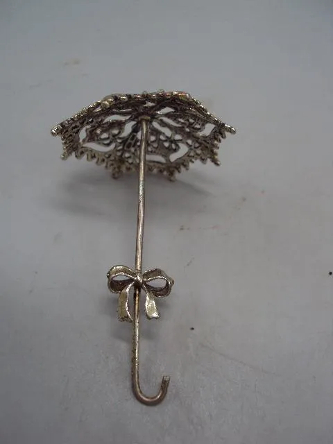 Фигура миниатюра статуэтка ажурный зонтик с бантиком зонт с бантом серебро 17,11 г 8,2 см №14431 Ціна