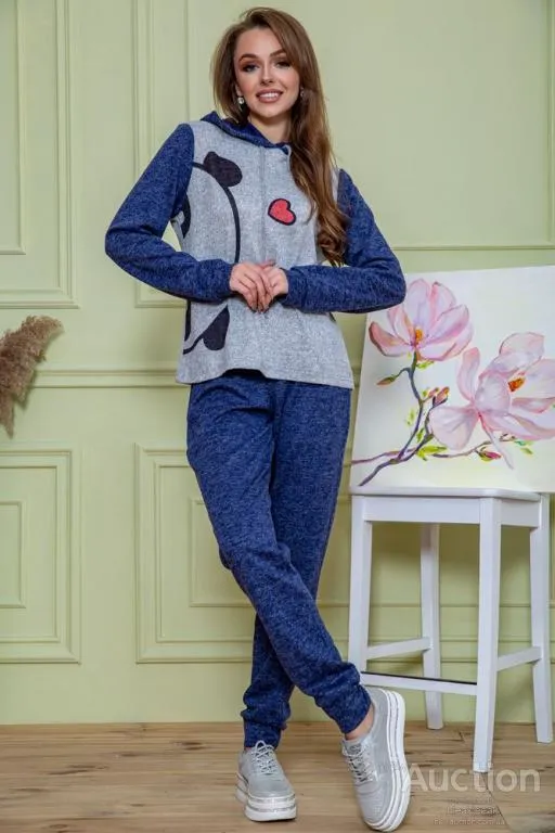 Женский костюм из ангоры, серо-синего цвета, 172R1219 Ціна