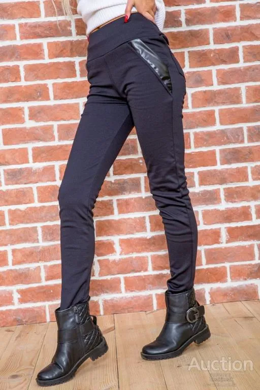 Черные повседневные лосини, со вставками из кожзама, 172R0033 З аукціону