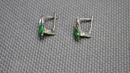 Сережки стара радянська біжутерія скань мельхіор зі штучним малахітом Вживане Торговий майданчик