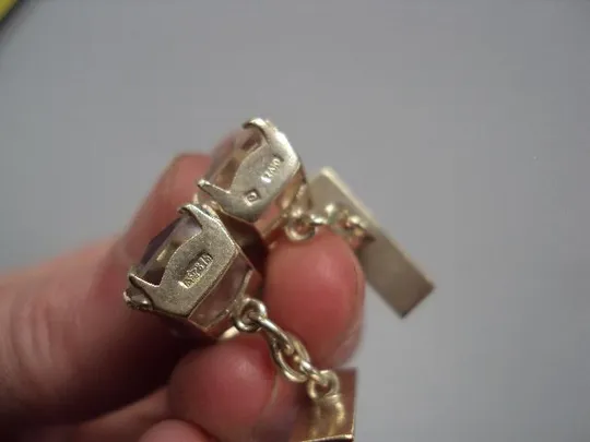 Запонки прямоугольные белые вставки серебро 875 проба ссср 2ЛЮ вес 6,93 г 2,1х1,3х0,9х0,7 см №м14164 Недорого