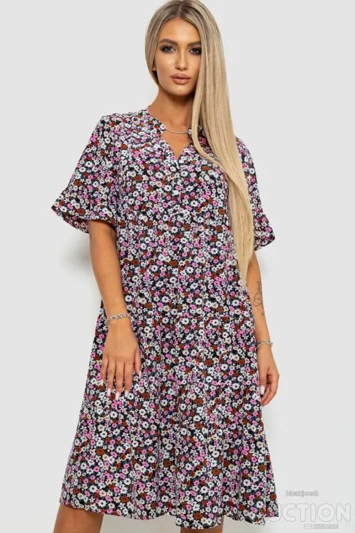 Платье с цветочным принтом, цвет черно-розовый, 102R5251-1 Ціна
