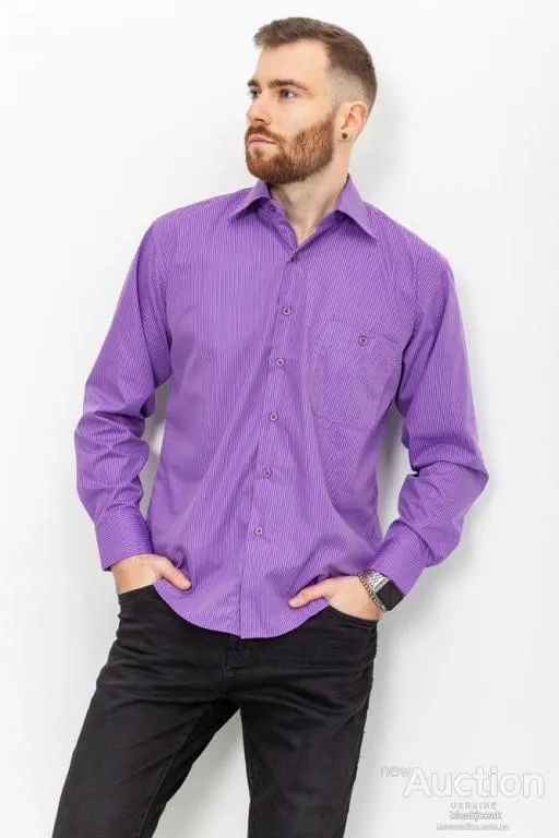 Рубашка мужская в полоску, цвет сиреневый, 131R140129 Ціна