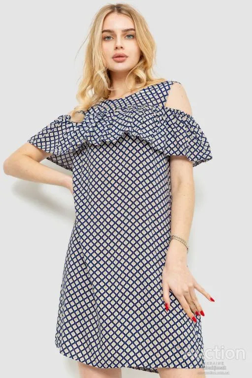 Платье с принтом, цвет сине-бежевый, 230R24-3 Ціна