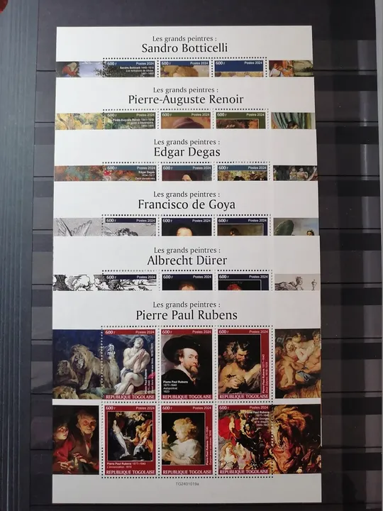 Того-Живопись-Великие Художники-2024. Чистые полные красивые комплекты-8 М/Листов. Оптовый Лот! MNH. Ціна
