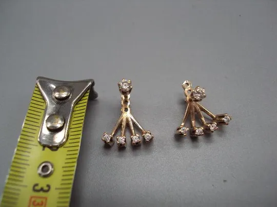 Серьги с закруткой золото клеймо 583 проба герб Украина 9КЯ камни фианит вес 4,2 г №14715 Інтернет-аукціон